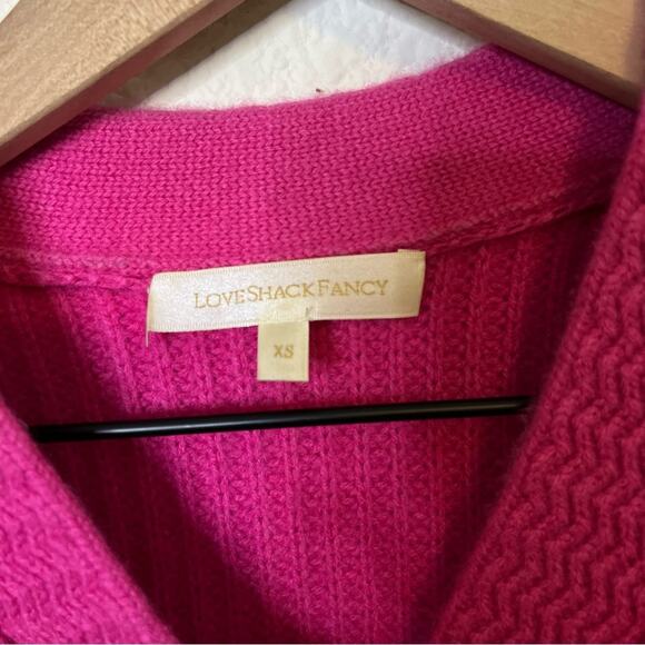 LoveShackFancy Avignon Cropped Appliquéd Ribbed Cashmere Cardigan Fuchsia XS - Picture 12 of 13